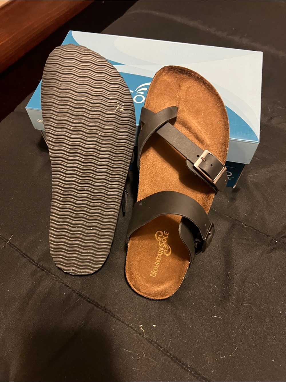 Mountain Sole Women's Black Two-Band Buckle Sandals